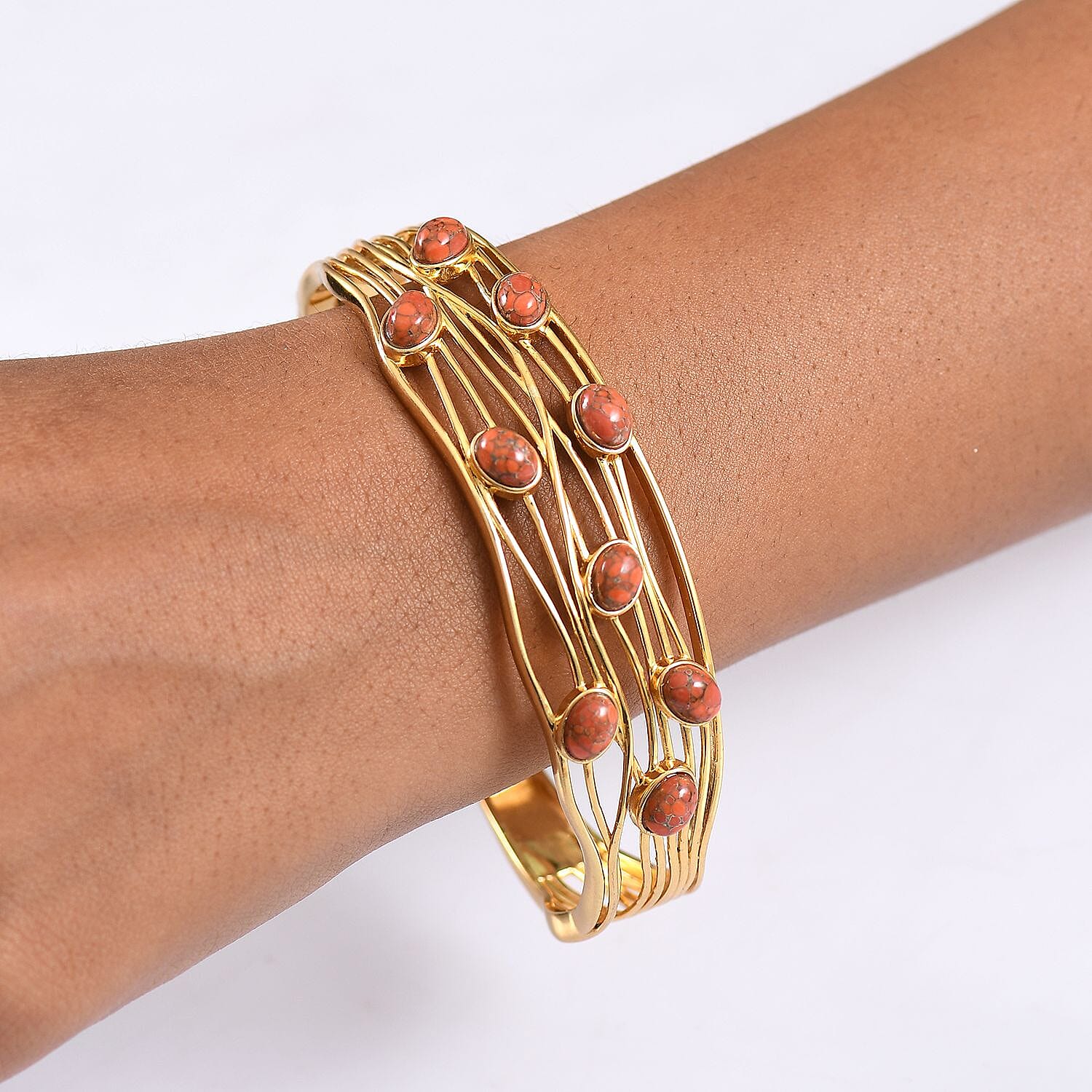 EverTrue Orange Mohave Turquoise Cuff Bangle (Size - 7.5) in Yellow Gold Plated 6.60 Ct.