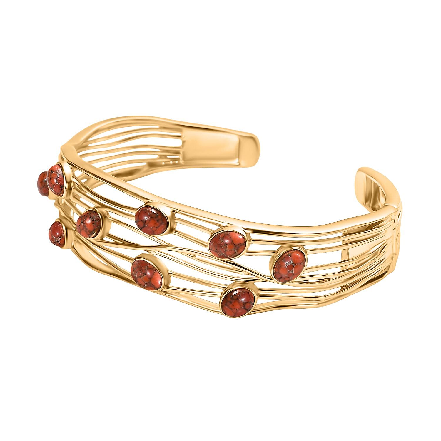 EverTrue Orange Mohave Turquoise Cuff Bangle (Size - 7.5) in Yellow Gold Plated 6.60 Ct.