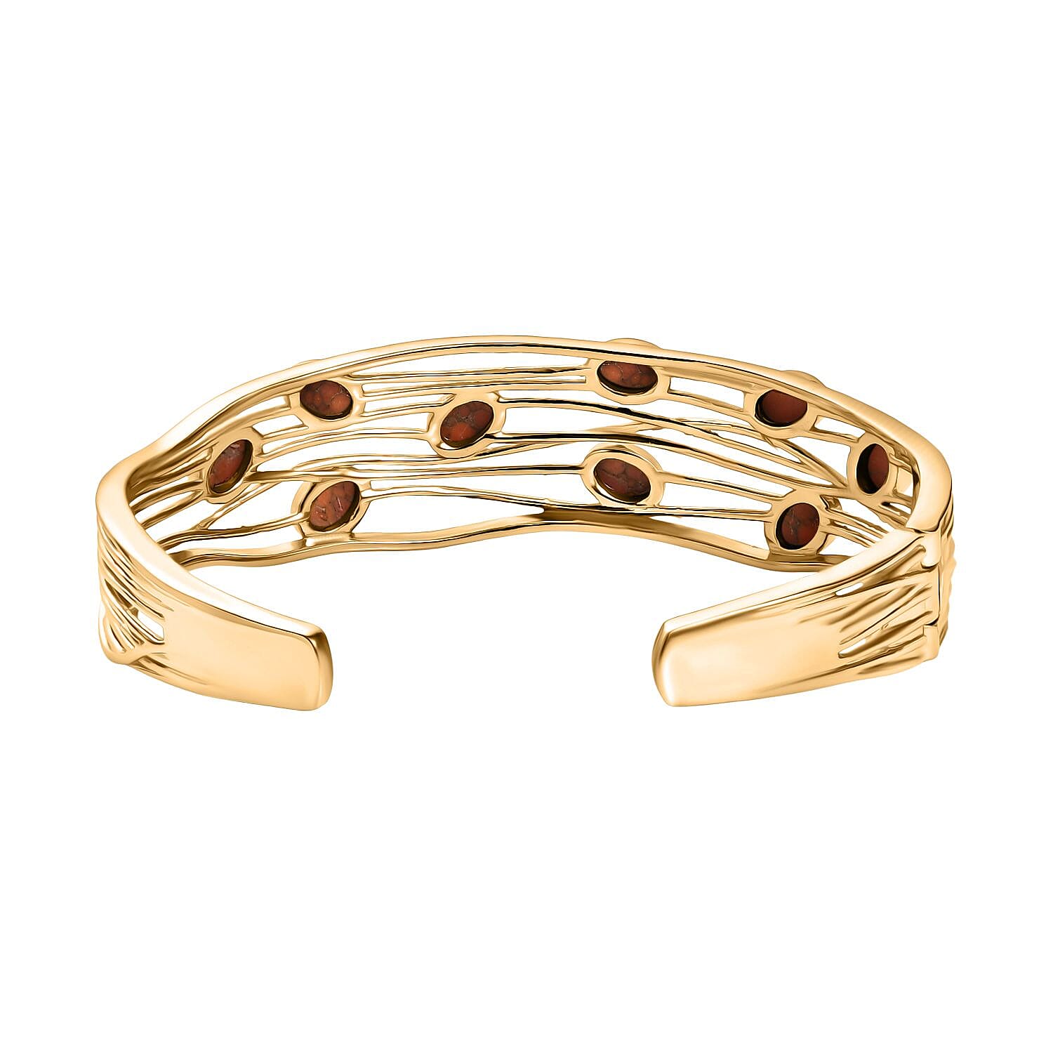 EverTrue Orange Mohave Turquoise Cuff Bangle (Size - 7.5) in Yellow Gold Plated 6.60 Ct.