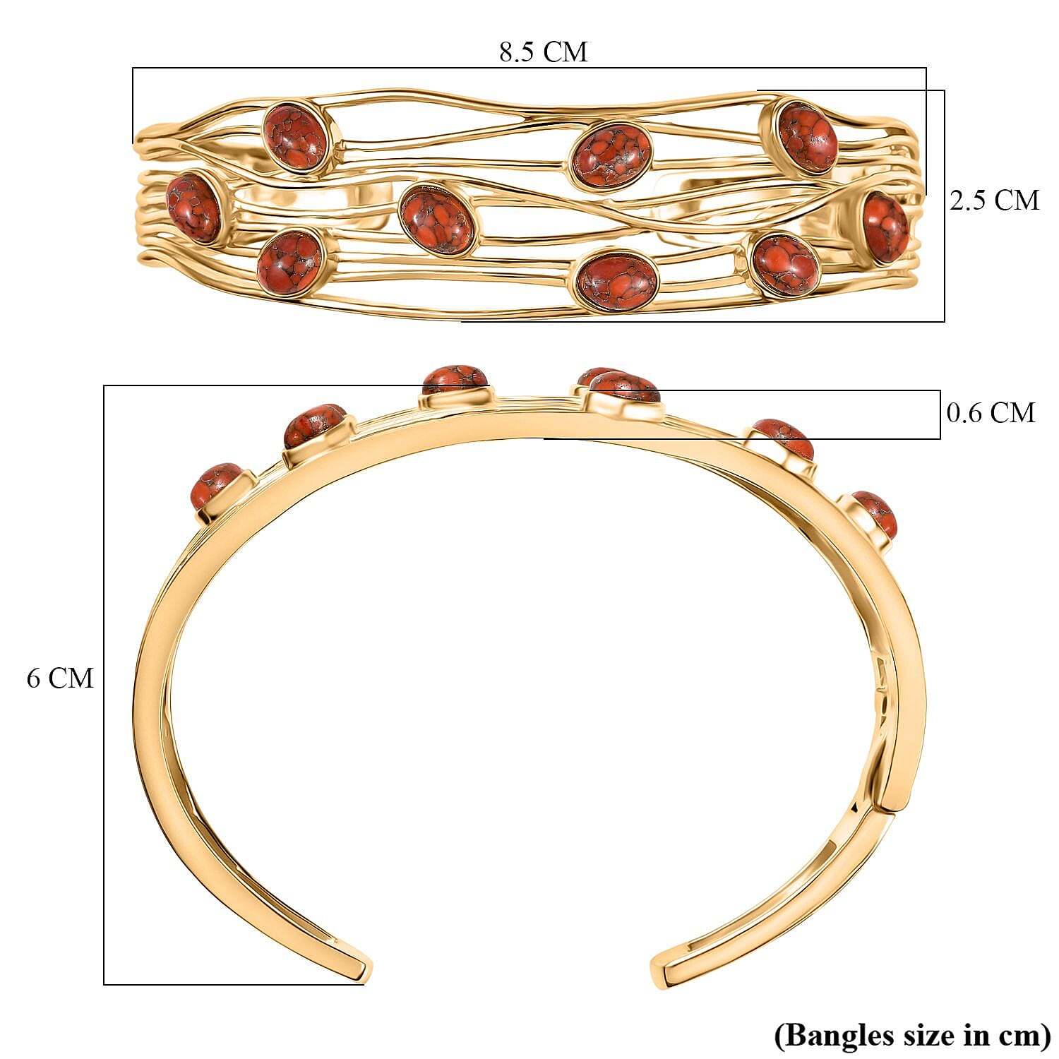 EverTrue Orange Mohave Turquoise Cuff Bangle (Size - 7.5) in Yellow Gold Plated 6.60 Ct.