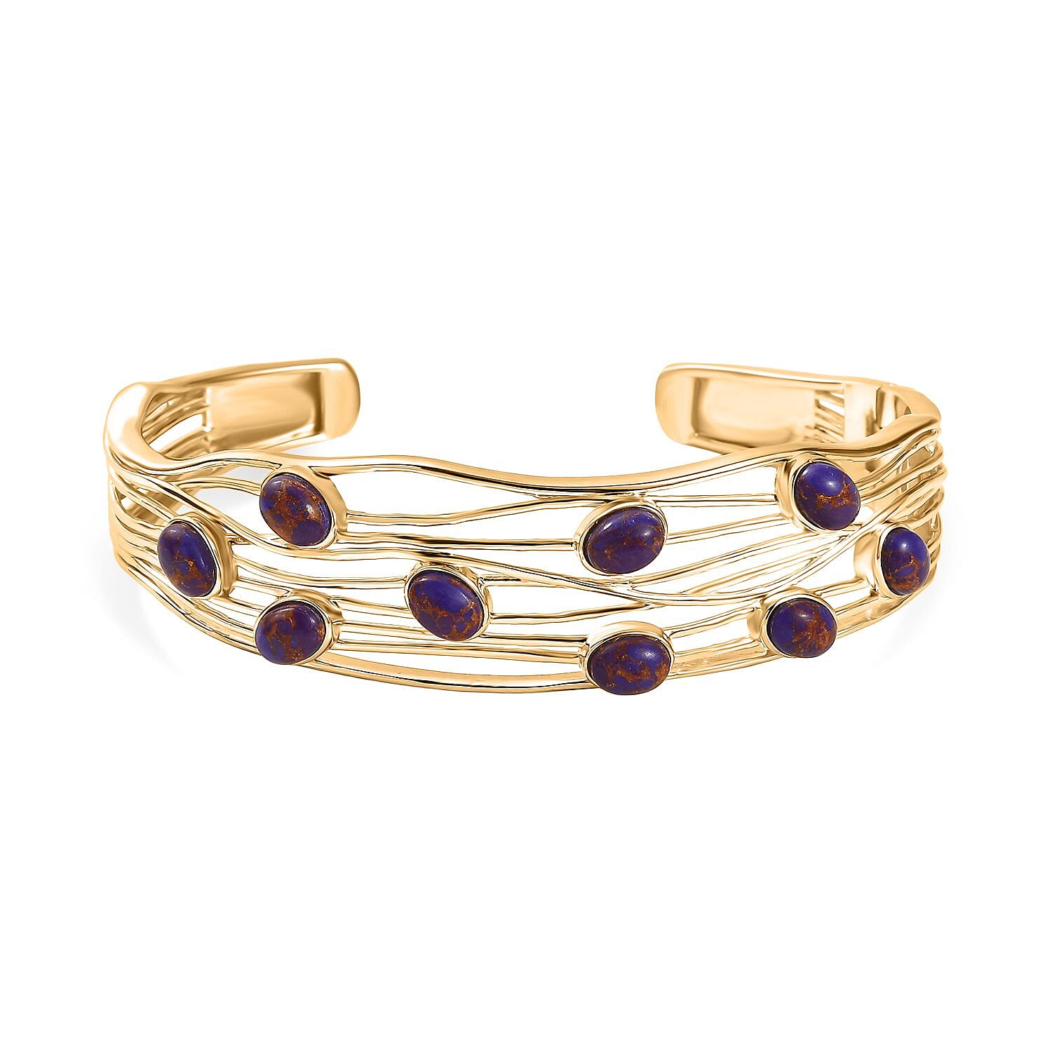 EverTrue Purple Turquoise Cuff Bangle (Size - 7.5) in Yellow Gold Plated 6.48 Ct.