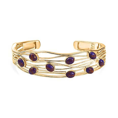 EverTrue Purple Turquoise Cuff Bangle (Size - 7.5) in Yellow Gold Plated 6.48 Ct.
