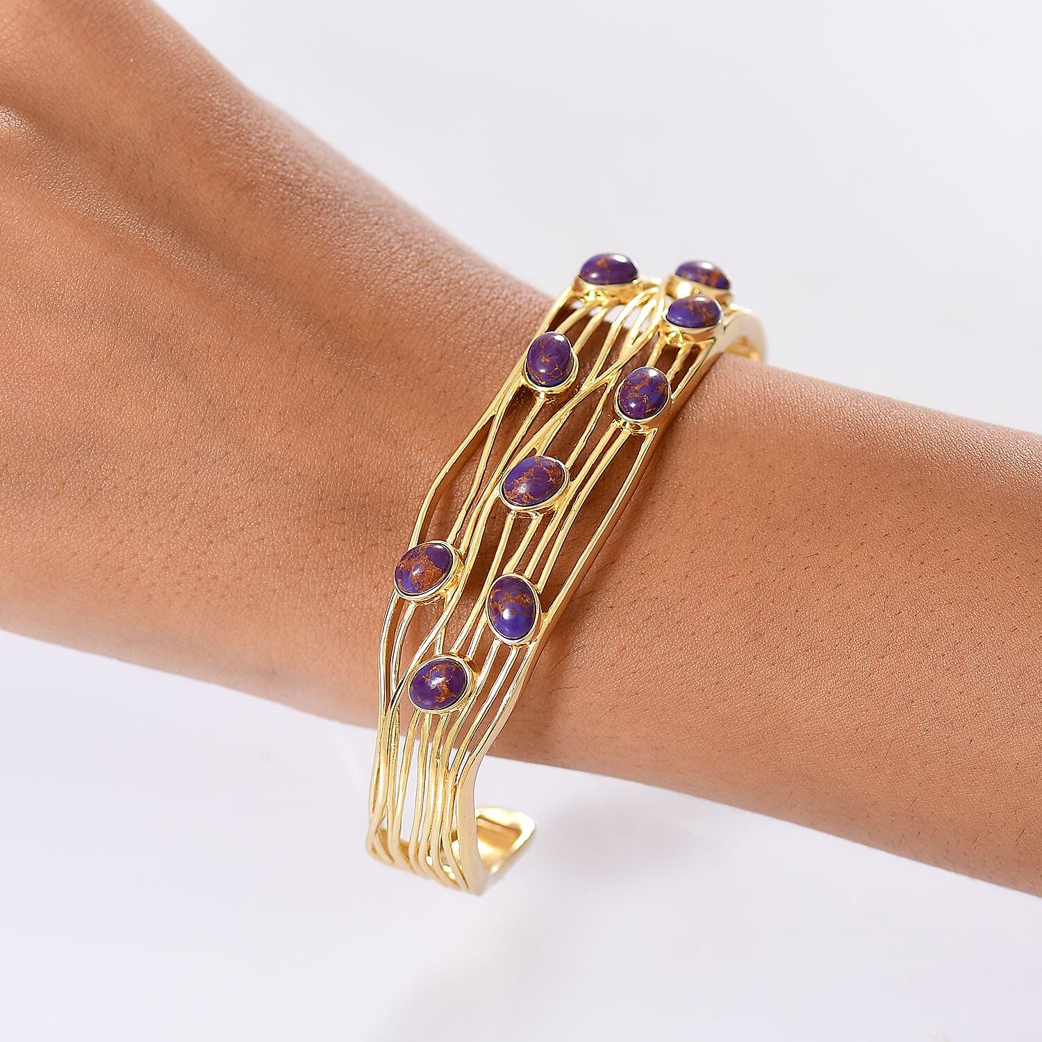 EverTrue Purple Turquoise Cuff Bangle (Size - 7.5) in Yellow Gold Plated 6.48 Ct.