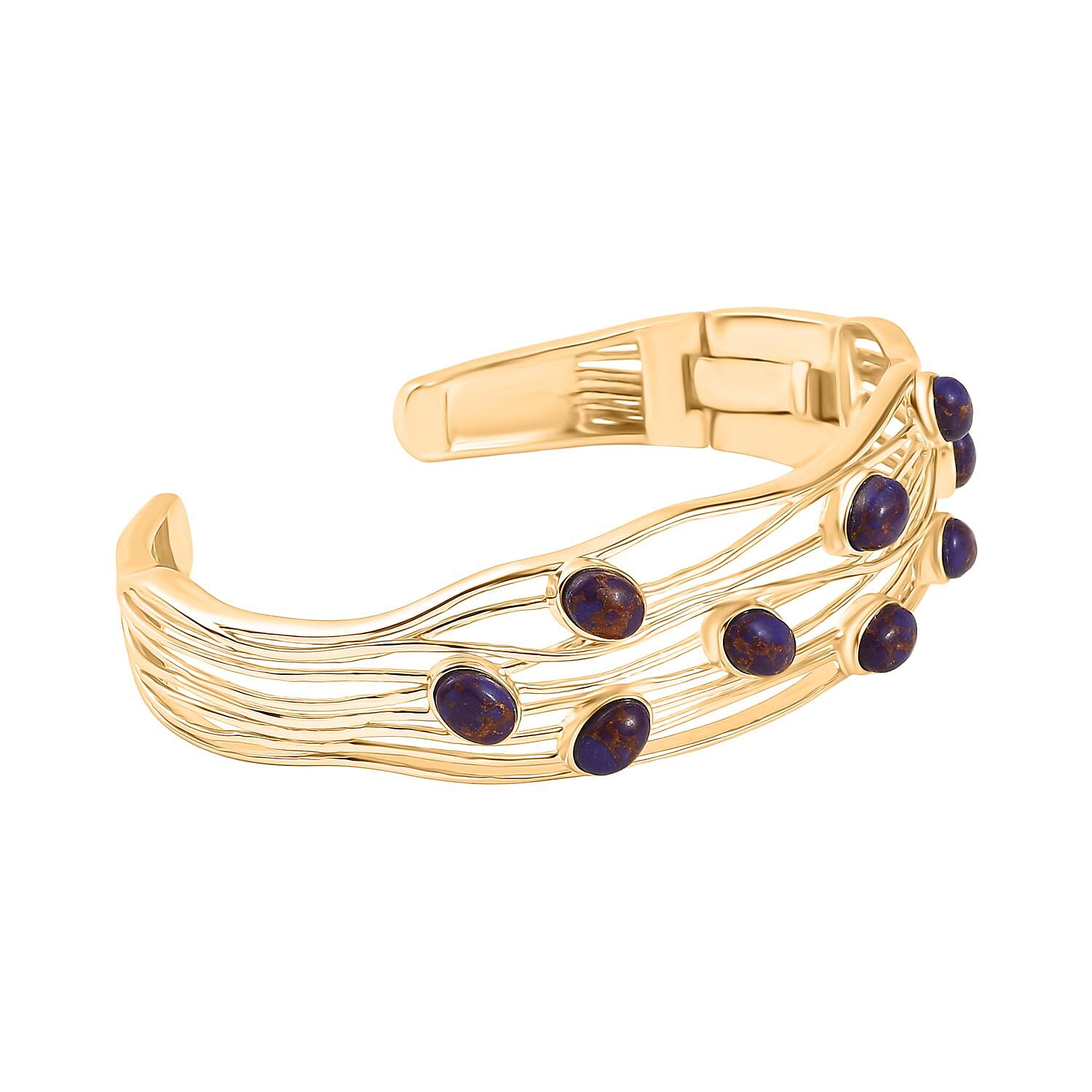 EverTrue Purple Turquoise Cuff Bangle (Size - 7.5) in Yellow Gold Plated 6.48 Ct.