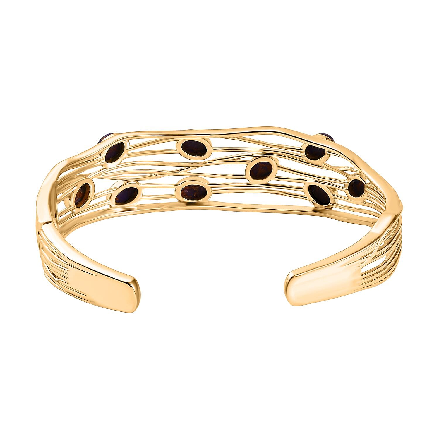 EverTrue Purple Turquoise Cuff Bangle (Size - 7.5) in Yellow Gold Plated 6.48 Ct.