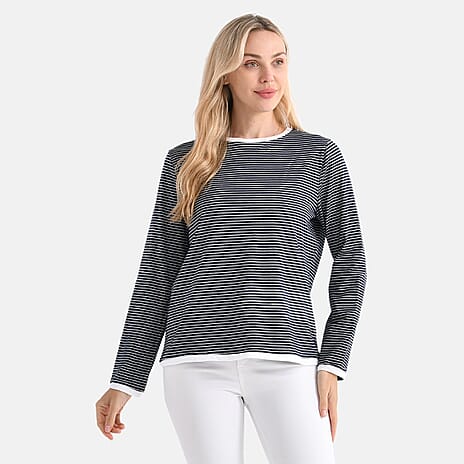 La Marey Classic Crew Neck Striped T-Shirt (Size M) - Navy & White