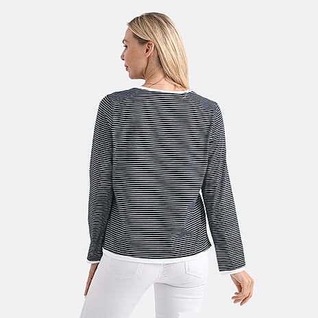 La Marey Classic Crew Neck Striped T-Shirt (Size M) - Navy & White