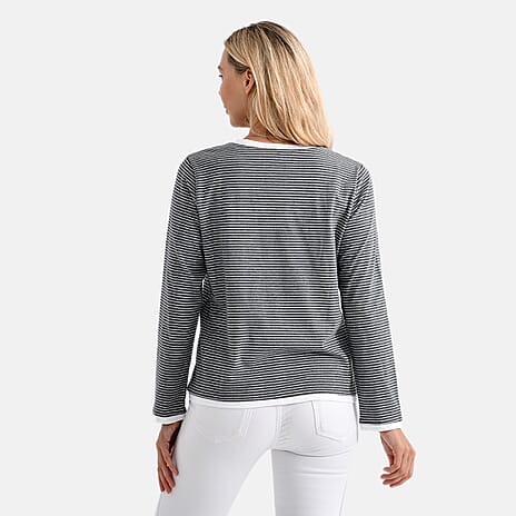 La Marey Classic Crew Neck Striped T-Shirt (Size S) - Grey & White