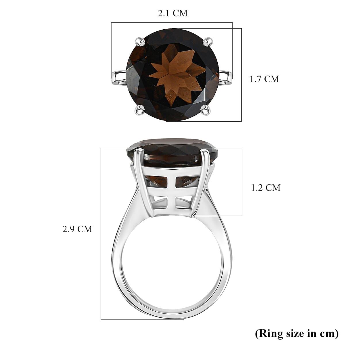 EverTrue Premium Brazilian Smoky Quartz Solitaire Ring 10.88 Ct.