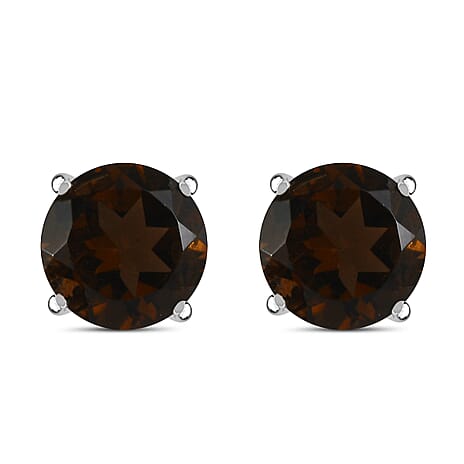 Premium Brazilian Smoky Quartz Solitaire Stud Earrings 6.77 Ct.