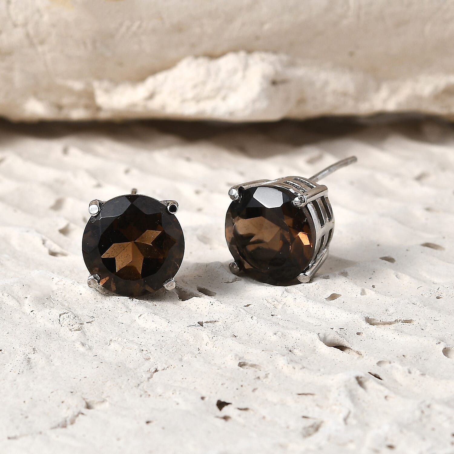 Premium Brazilian Smoky Quartz Solitaire Stud Earrings 6.77 Ct.