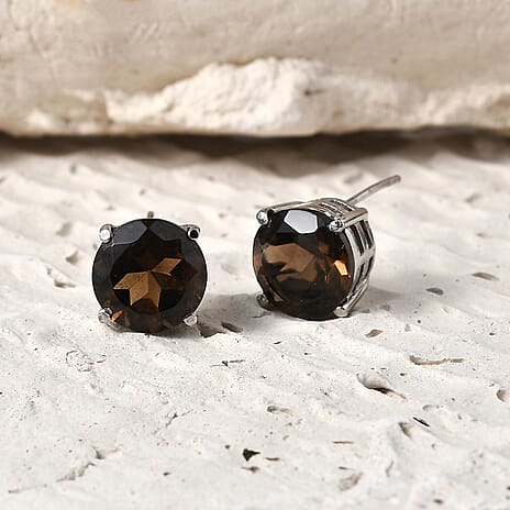 Premium Brazilian Smoky Quartz Solitaire Stud Earrings 6.77 Ct.
