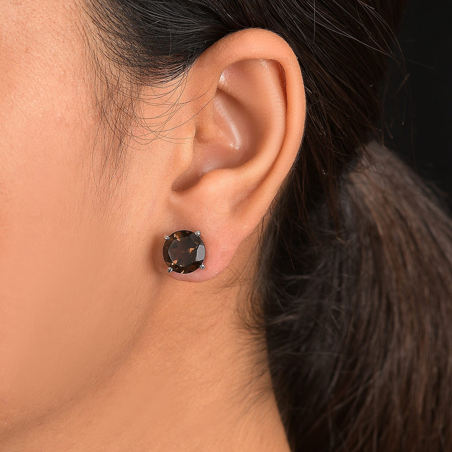 Premium Brazilian Smoky Quartz Solitaire Stud Earrings 6.77 Ct.