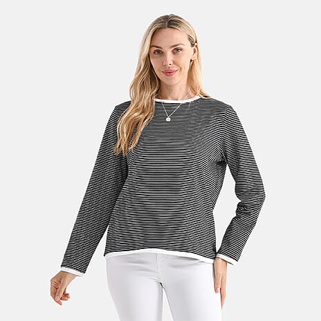 La Marey Cotton Striped Top (Size XXL) - Black & Beige