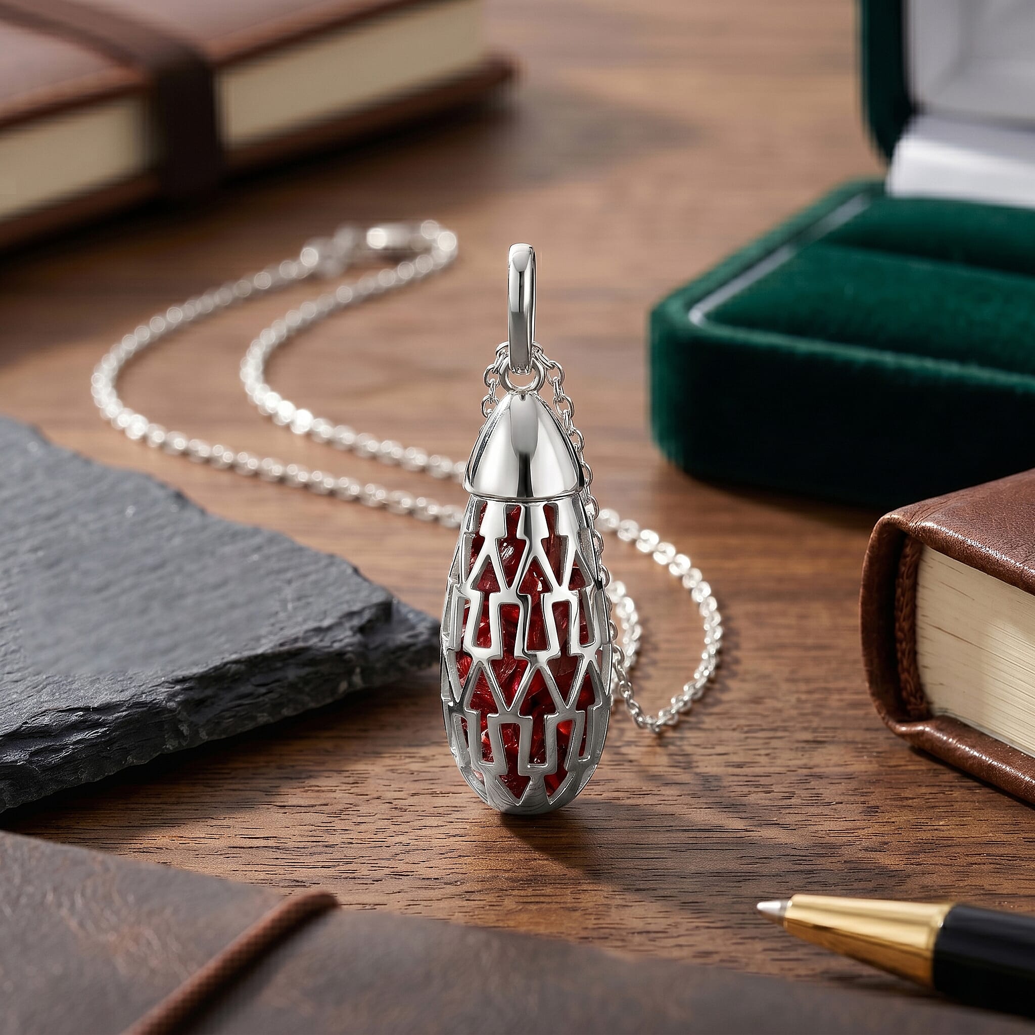 Multi Gemstones Pendant with Chain (Size 16-2 Ext) with Spring Ring Clasp in Rhodium Overlay Sterling Silver 5.00 Ct.