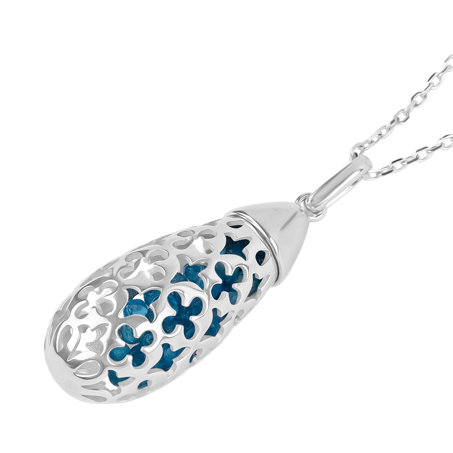 Close Out Deal - Blue Apatite Pendant with Chain (Size 16 - 2 Ext) with Lobster Clasp Sterling Silver 4.40 Ct, Silver Wt. 5.31 Gms.