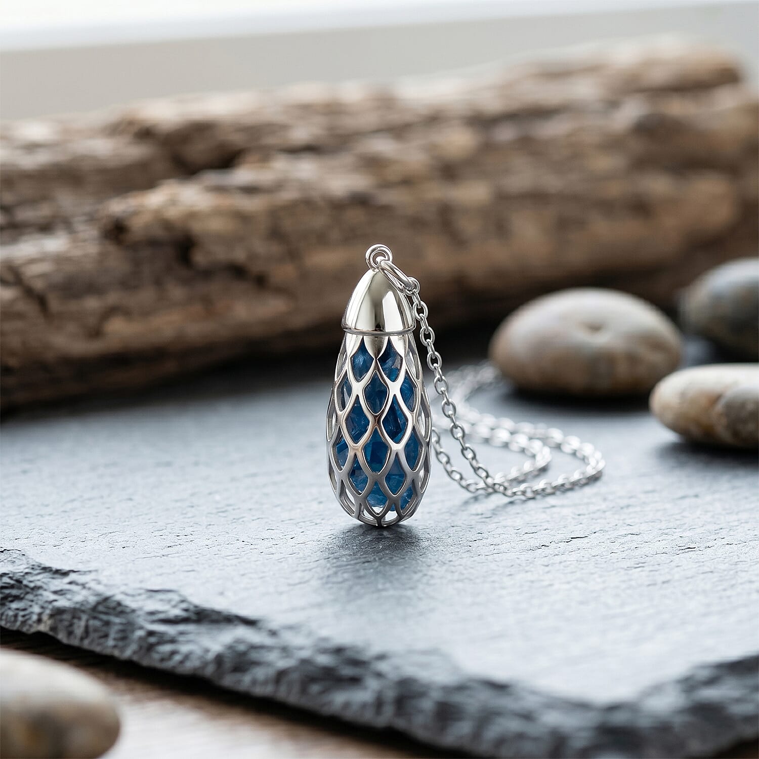 Blue Apatite Pendant (Size 16 - 2 Ext) with Spring Ring Clasp Sterling Silver 1.50 Ct.