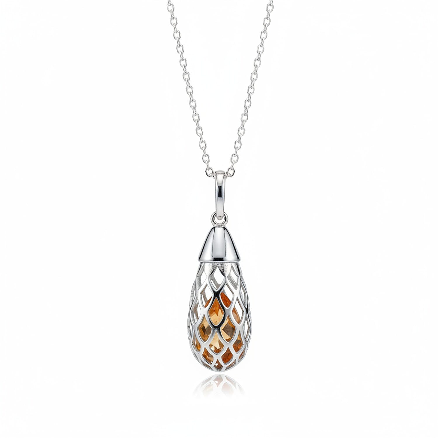 Close Out Deal - Citrine Pendant (Size 16 - 2 Ext) with Spring Ring Clasp Sterling Silver 1.50 Ct.