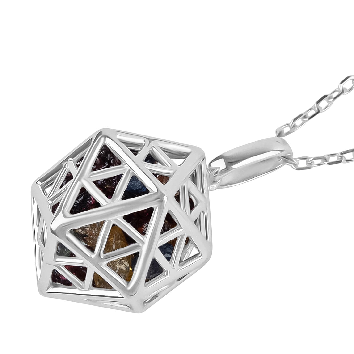 Close Out Deal - Multi Gemstones Pendant With Chain (Size 16 - 2 Ext) with Lobster Clasp Sterling Silver 3.55 Ct, Silver Wt. 5.40 Gms.