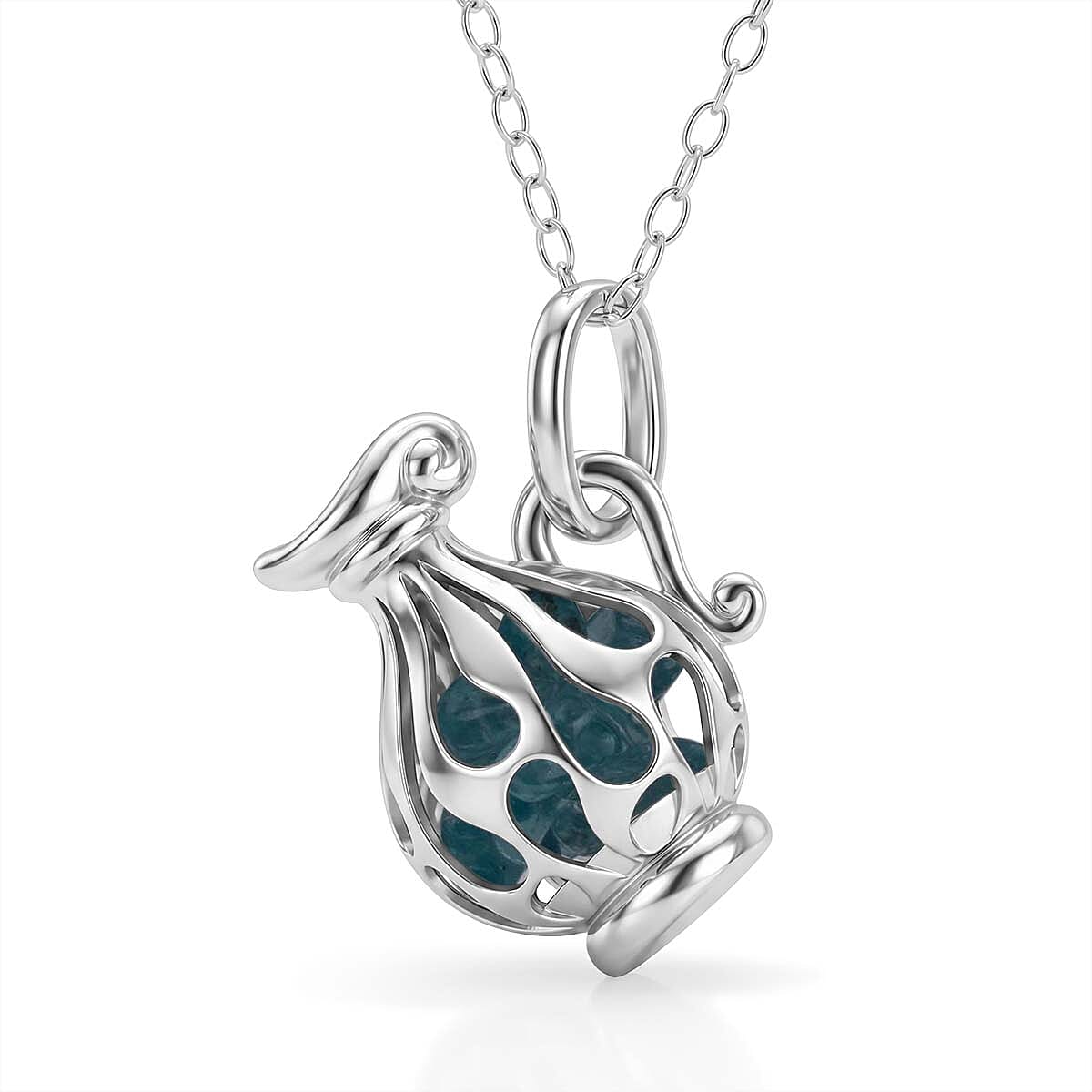 Blue Apatite Pendant with Chain (Size - 16-2 Ext) with Lobster Clasp in Rhodium Overlay Sterling Silver 1.50 Ct.