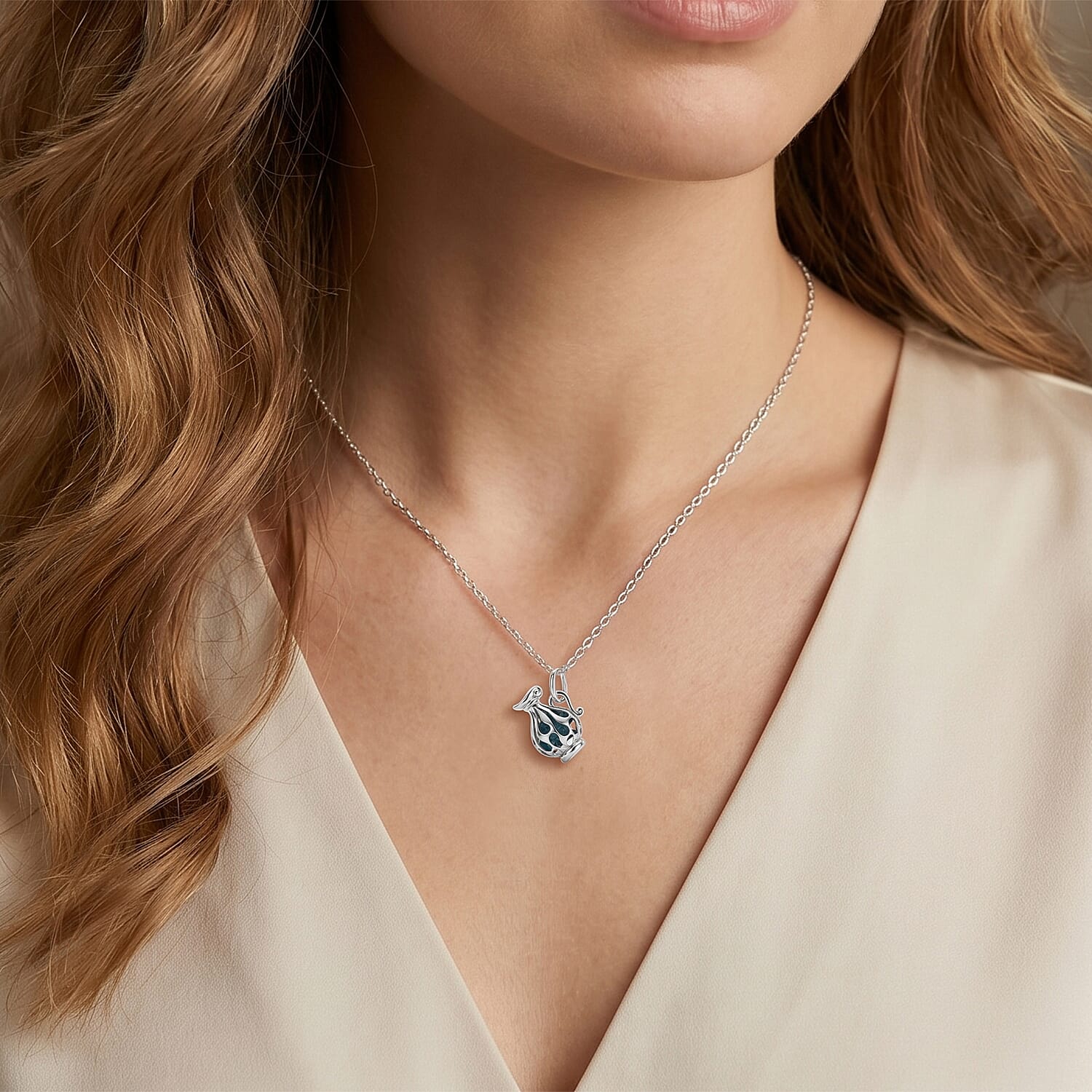 Blue Apatite Pendant with Chain (Size - 16-2 Ext) with Lobster Clasp in Rhodium Overlay Sterling Silver 1.50 Ct.
