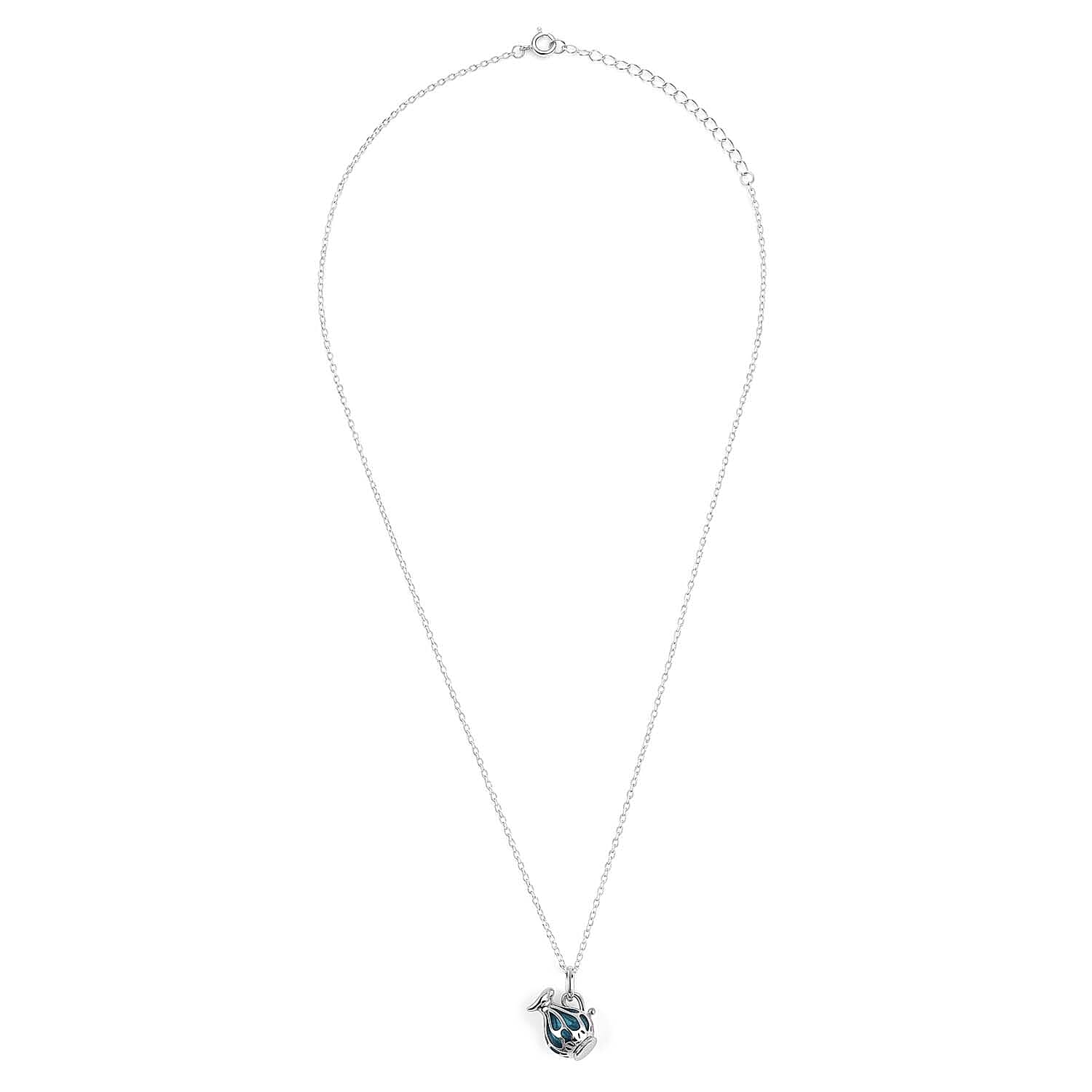 Blue Apatite Pendant with Chain (Size - 16-2 Ext) with Lobster Clasp in Rhodium Overlay Sterling Silver 1.50 Ct.
