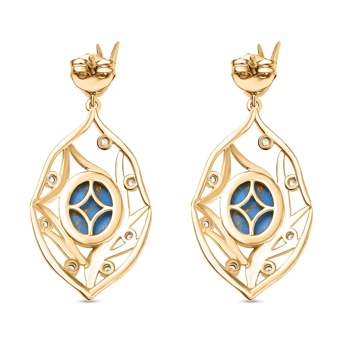 Tucson Find - Blue Turquoise with White Zircon Leaf Earrings 7.68 Ct. Tucson Find - Blue Turquoise with White Zircon Leaf Earrings 7.68 Ct.