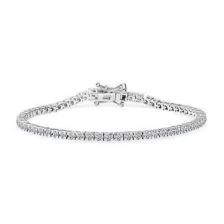 Luxuriant 2 Ct. Lab Grown Diamond Line Bracelet with Box Clasp in Rhodium Overlay Sterling Silver 7.5 Inch