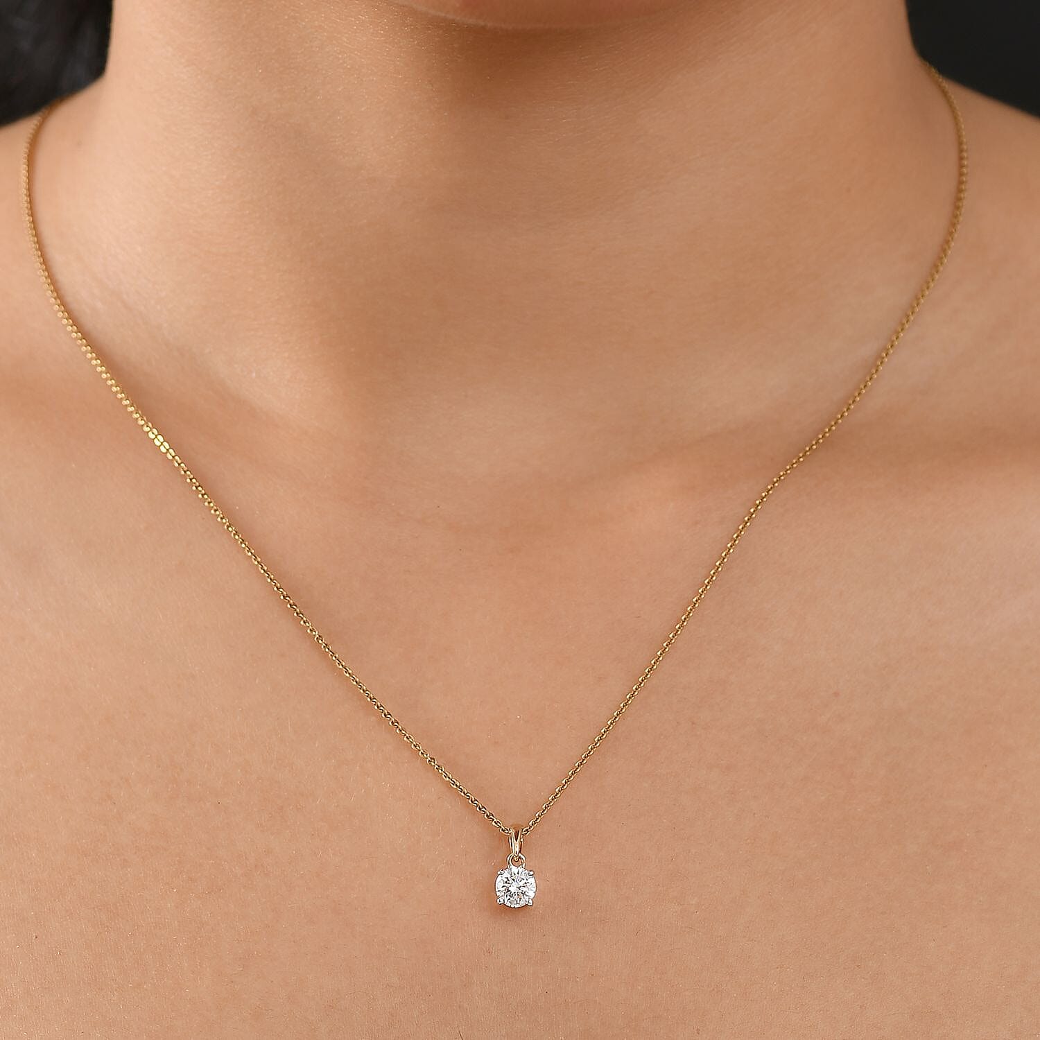 Luxuriant Diamond 14K Yellow Gold SGL Certified (VS-EF) Lab Grown Diamond Solitaire Pendant 0.50 Ct.