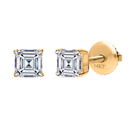 LUXURIANT 2 Ct. Lab Grown Diamond Solitaire Stud Earring in 14K Yellow Gold SGL Certified VS-EF