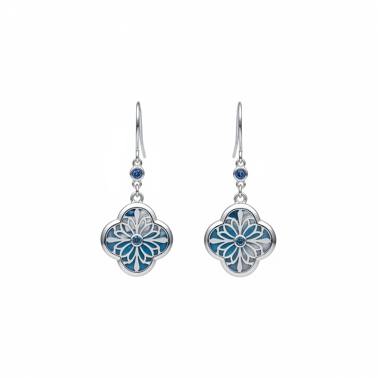 Close Out Deal Blue Apatite and Mother of Pearl Clover Earring with Hook Sterling Silver 6.80 Ct.
