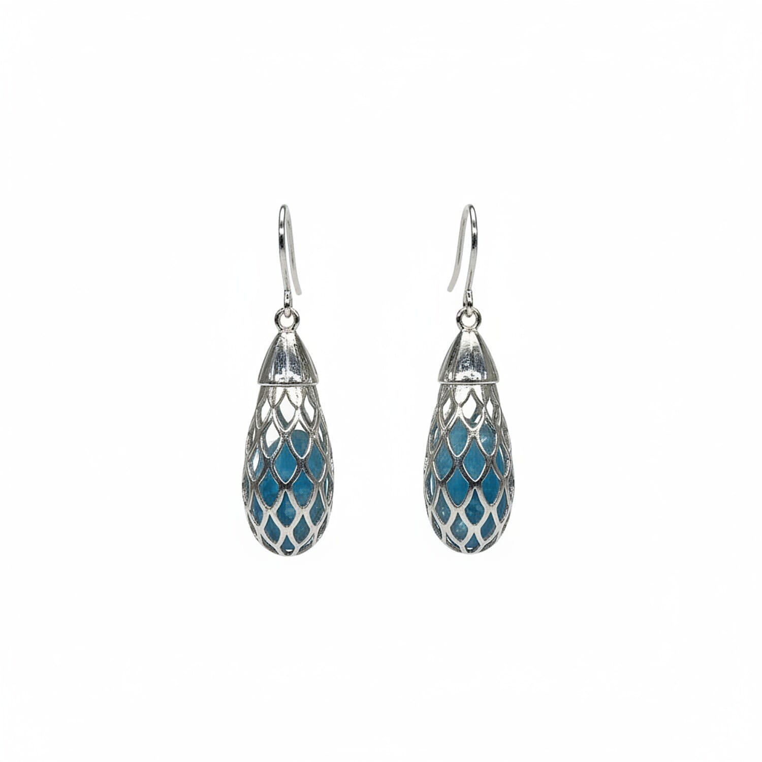 Blue Apatite Earring with Hook in Rhodium Overlay Sterling Silver 9.50 Ct.