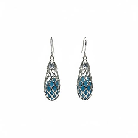 Blue Apatite Earring with Hook in Rhodium Overlay Sterling Silver 9.50 Ct.