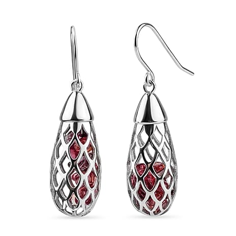 Multi Gemstones Earring with Hook in Rhodium Overlay Sterling Silver 9.50 Ct.