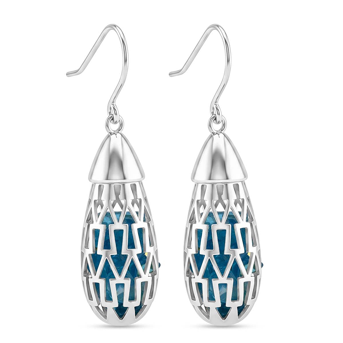 Blue Apatite Earring with Hook Sterling Silver 12.00 Ct.