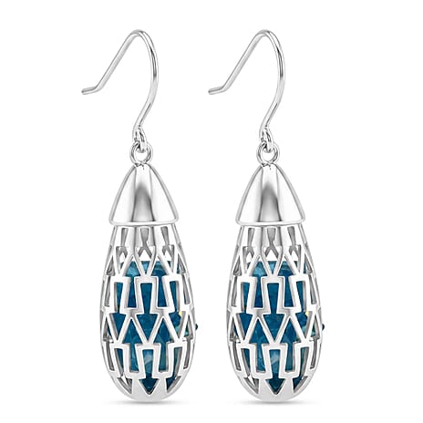 Blue Apatite Earring with Hook Sterling Silver 12.00 Ct.