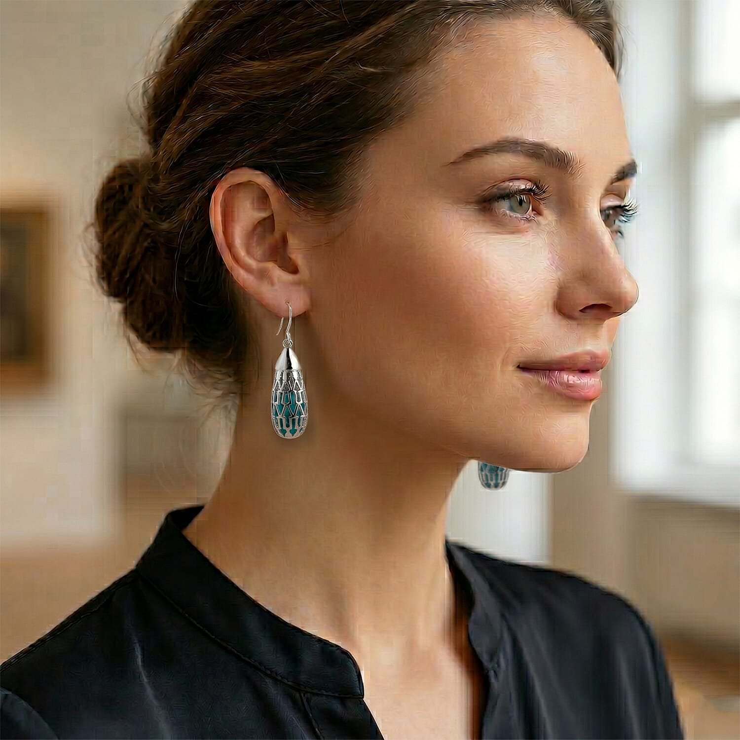 Blue Apatite Earring with Hook Sterling Silver 12.00 Ct.