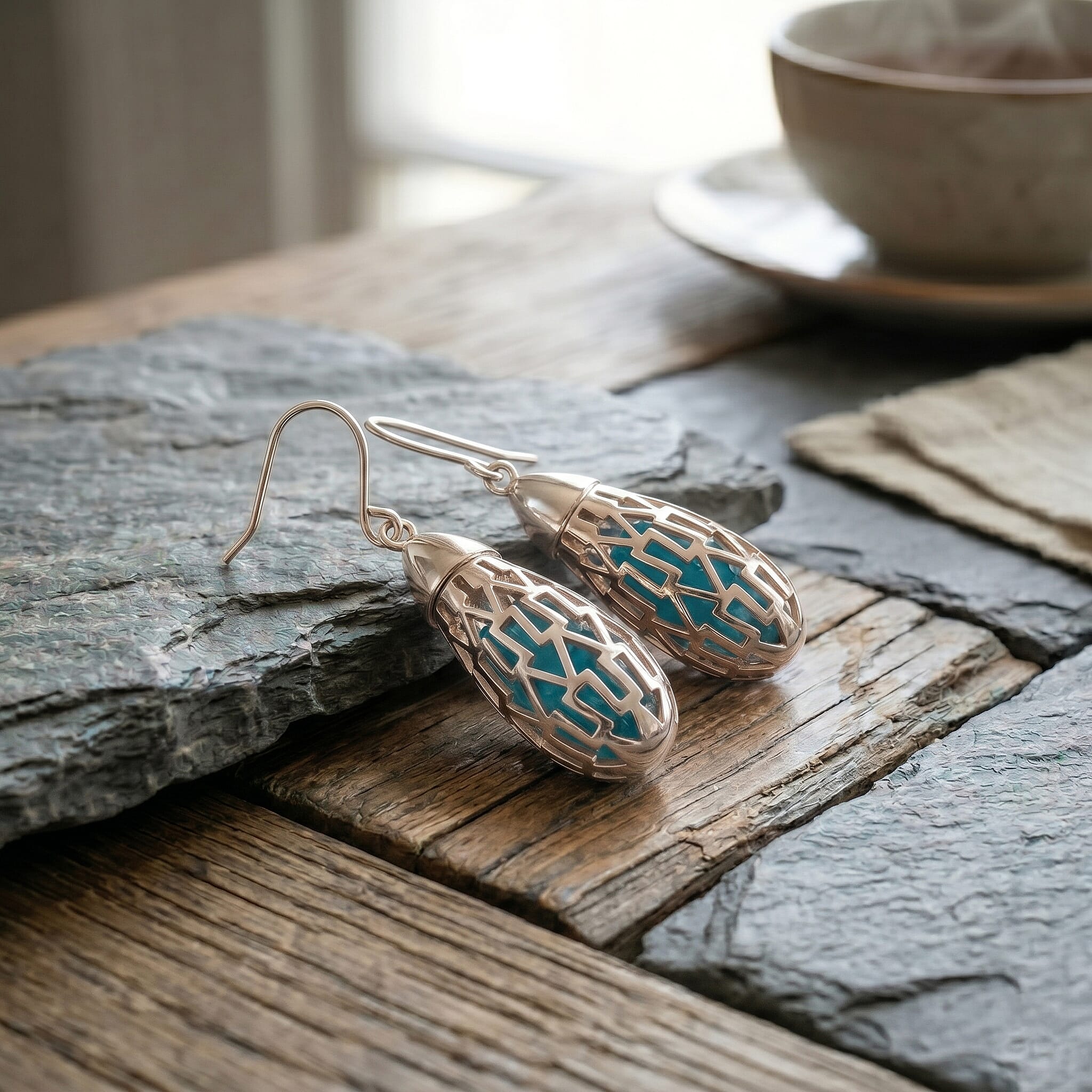 Blue Apatite Earring with Hook Sterling Silver 12.00 Ct.