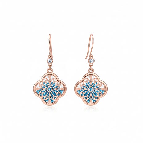 Blue Apatite Earring with Hook in Rose Gold Plating Sterling Silver 6.80 Ct.