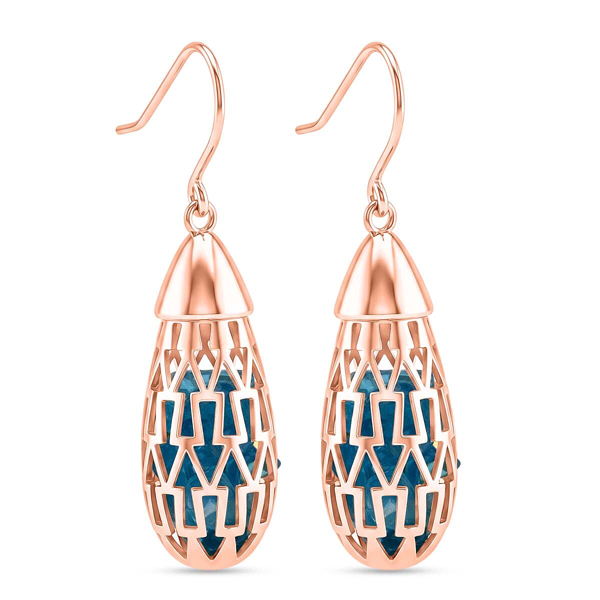 Blue Apatite Earring with Hook In Rose Gold Plating Sterling Silver 12.00 Ct.