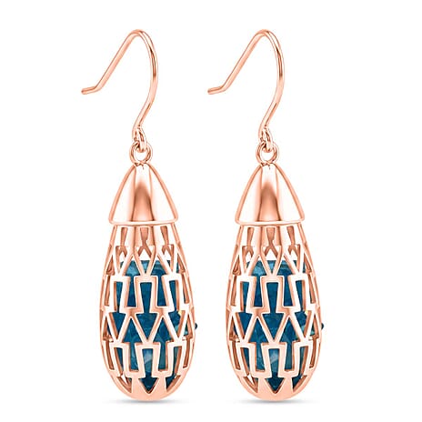 Blue Apatite Earring with Hook In Rose Gold Plating Sterling Silver 12.00 Ct.