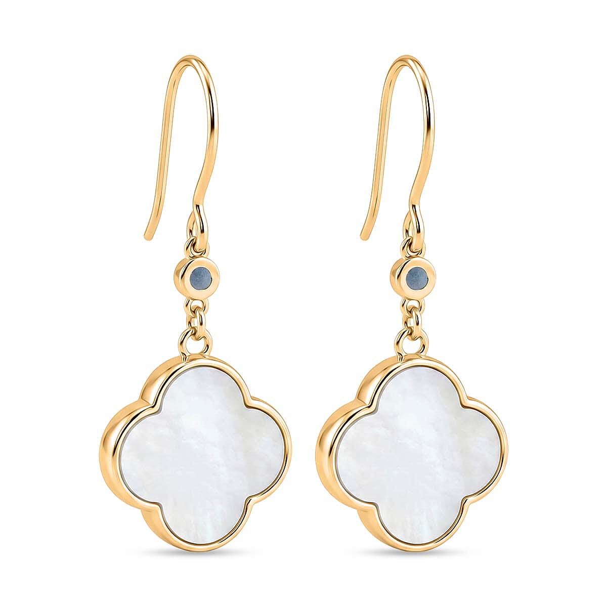 Blue Apatite, Aquamarine and Mother of Pearl Designer Earrings with Hook in Sterling Silver 6.80 Ct.