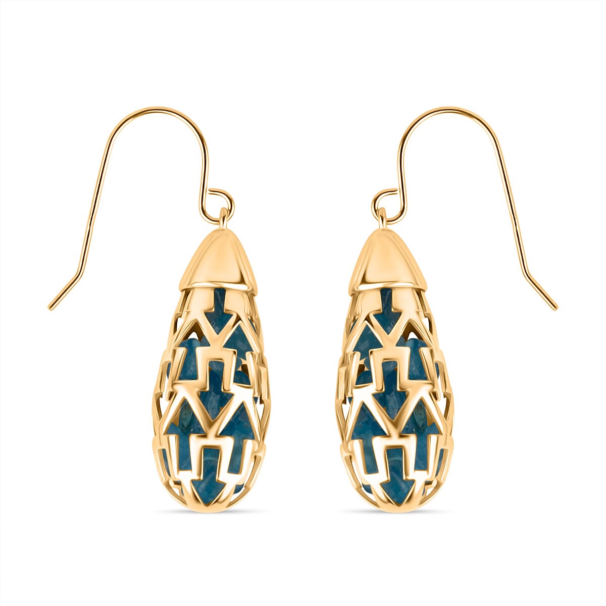 Blue Apatite Earring with Hook in Yellow Gold Plating Sterling Silver 11.00 Ct, Silver Wt. 6.00 Gms.