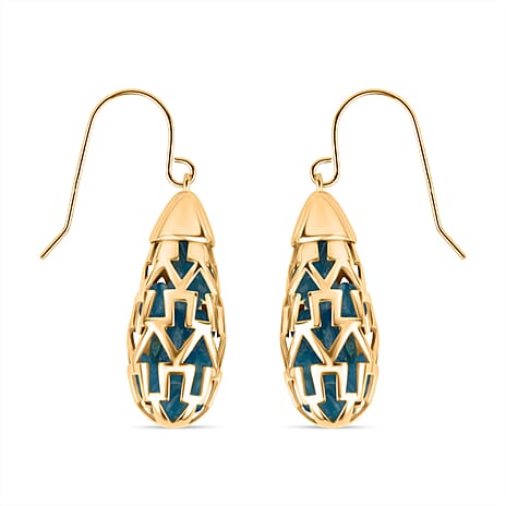 Blue Apatite Earring with Hook in Yellow Gold Plating Sterling Silver 11.00 Ct, Silver Wt. 6.00 Gms.