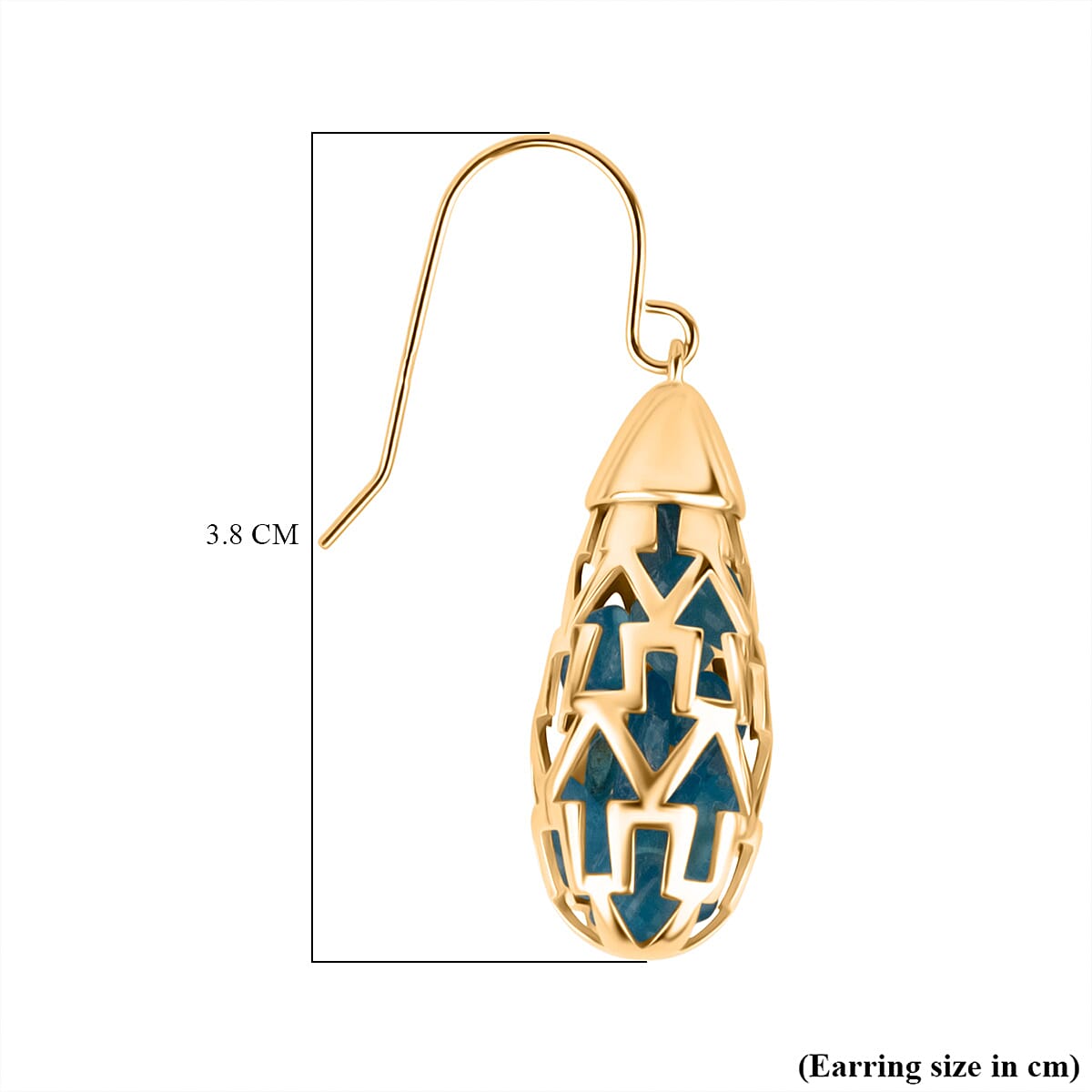 Blue Apatite Earring with Hook in Yellow Gold Plating Sterling Silver 11.00 Ct, Silver Wt. 6.00 Gms.