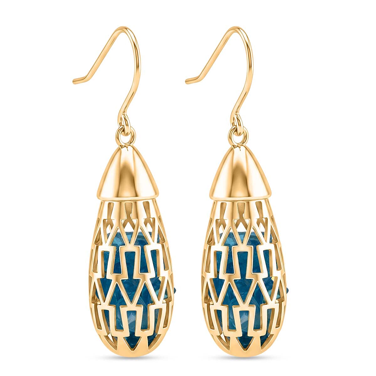 Blue Apatite Earring with Hook in Yellow Gold Plating Sterling Silver 12.00 Ct.