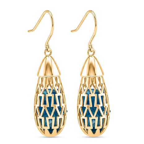 Blue Apatite Earring with Hook in Yellow Gold Plating Sterling Silver 12.00 Ct.