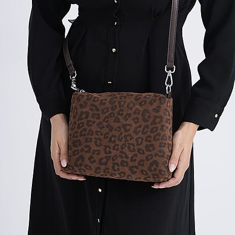 THE MOST SUMPTUOUS BAG LAUNCH - Set of 2 Exquisite Genuine Leather Tote Bag with Leopard Hand Bag - Espresso