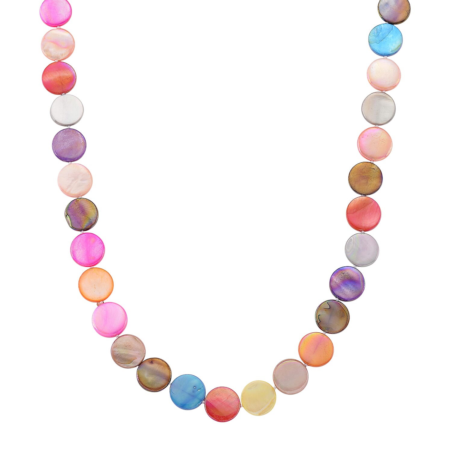 Multi Color Coin Shell Pearl  Necklace (Size - 30) 300.00 Ct.