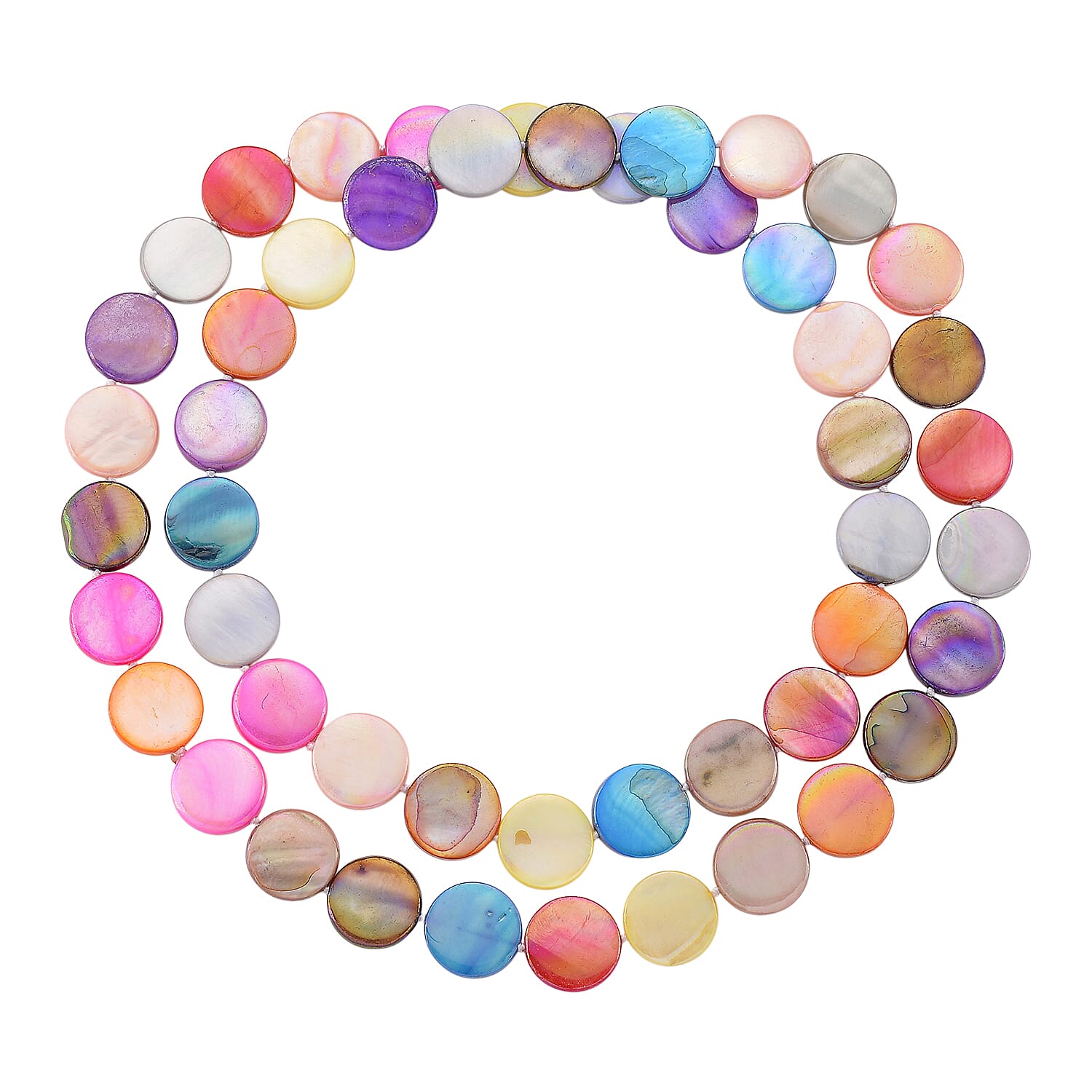 Multi Color Coin Shell Pearl  Necklace (Size - 30) 300.00 Ct.
